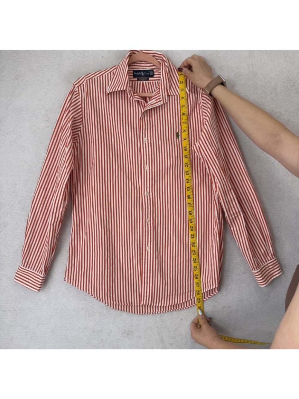 Ralph Lauren Shirt Mens Medium Red White Stripe Pony Cotton Custom Fit Button-Up - Picture 5 of 8